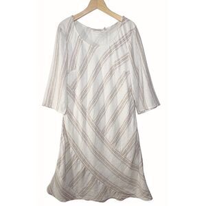 Soft Surroundings Dress PL Ivory & Tan Asymmetrical Stripe Linen Blend Lined